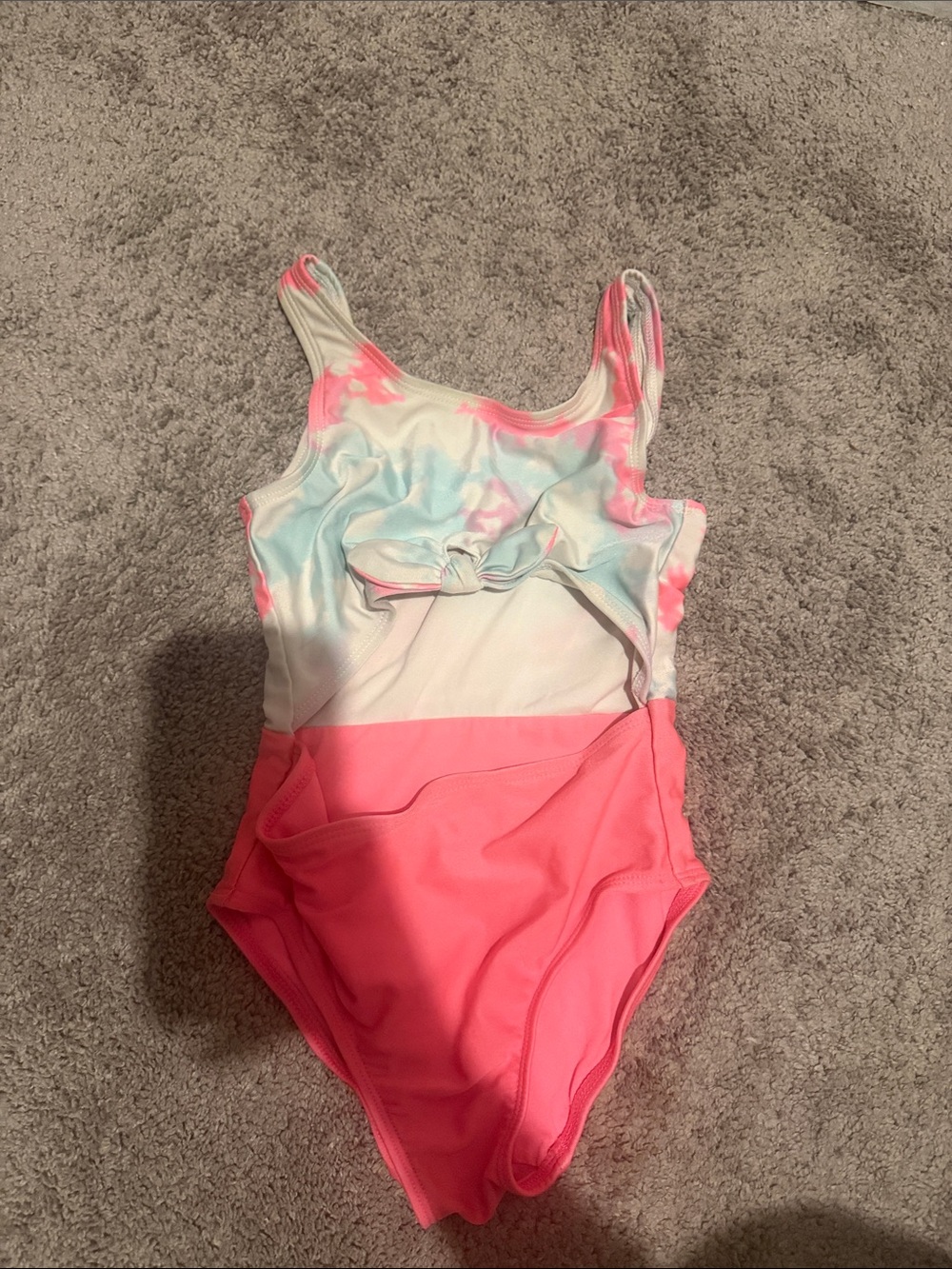 Cat & Jack Pink and Pastel Tie-Dye Bow One-Piece Swimsuit